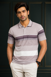 Men's Premium Mauve Striped Polo T-Shirt | Soft  Blend | Smart  Wear
