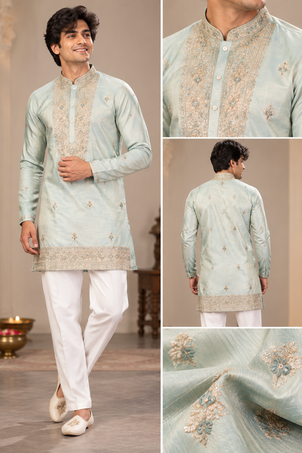 Mint Green Embroidered Festive Kurta