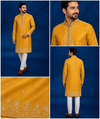 Mustard Yellow Embroidered Silk Kurta