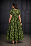 Dark Green Floral Printed Flared Maxi Dress