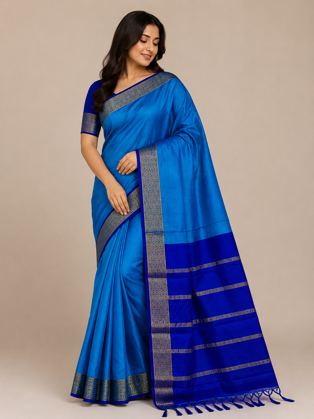 Sunshine  Silk Saree with Green Contrast Border