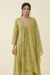 Olive Green Floral Embroidered Kurta Set with Dupatta