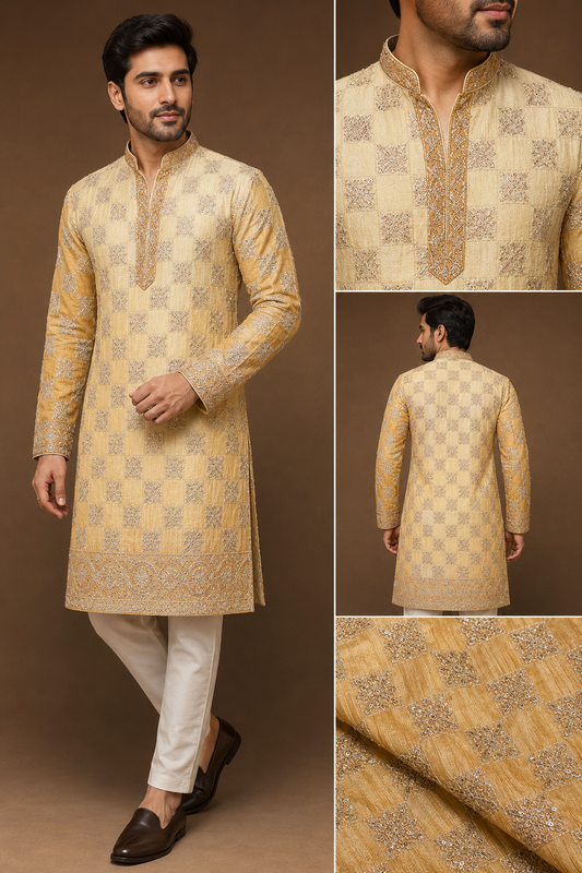 Mustard Gold Embroidered Festive Kurta Set