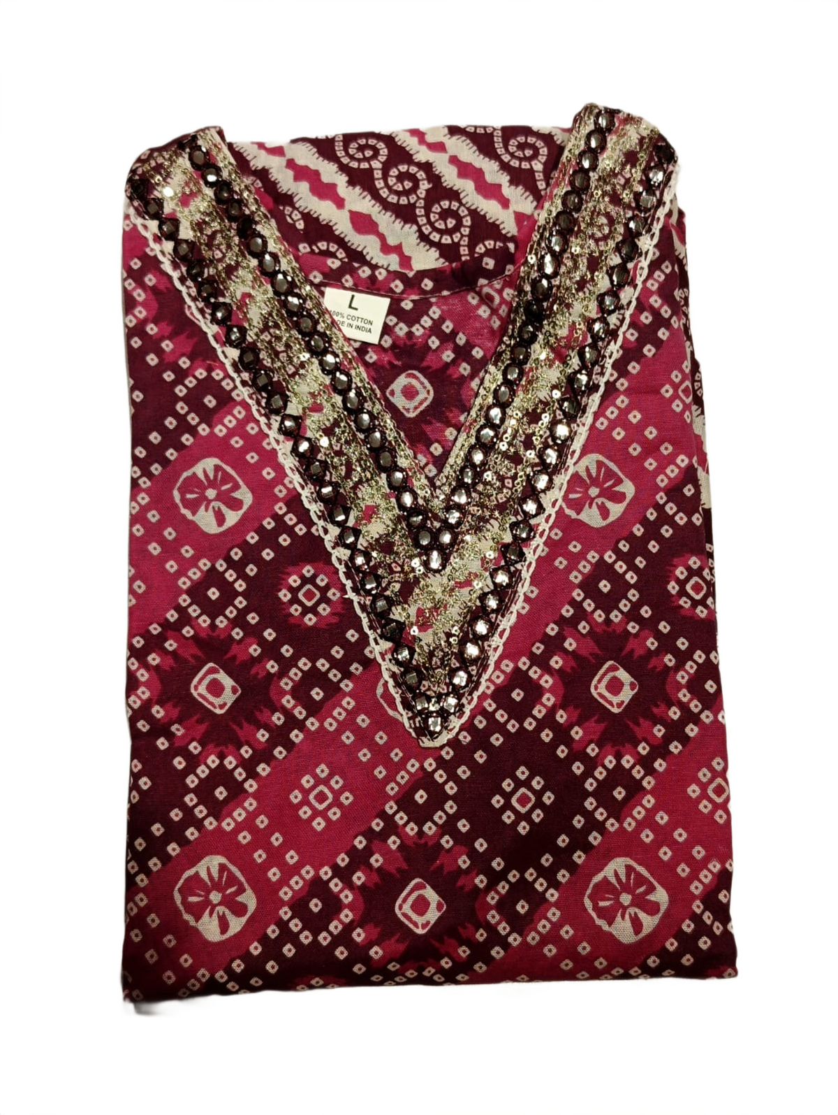 Women's Magenta Printed Kurta Pant Dupatta Set with Embroidered V-Neck