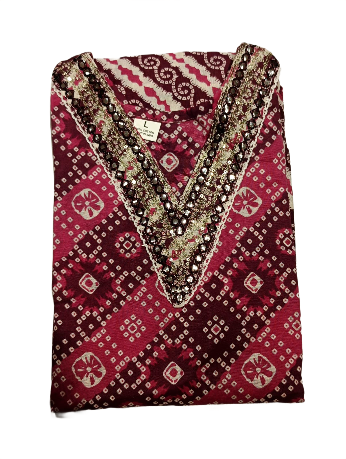 Women's Magenta Printed Kurta Pant Dupatta Set with Embroidered V-Neck
