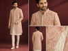 Peach Embroidered Indo-Western Sherwani Set
