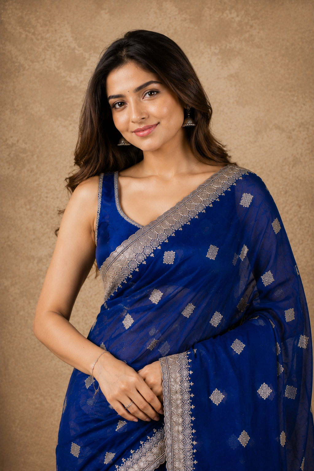 Royal Blue Silver Zari Organza Saree for Women | Elegant Party Wear Saree
