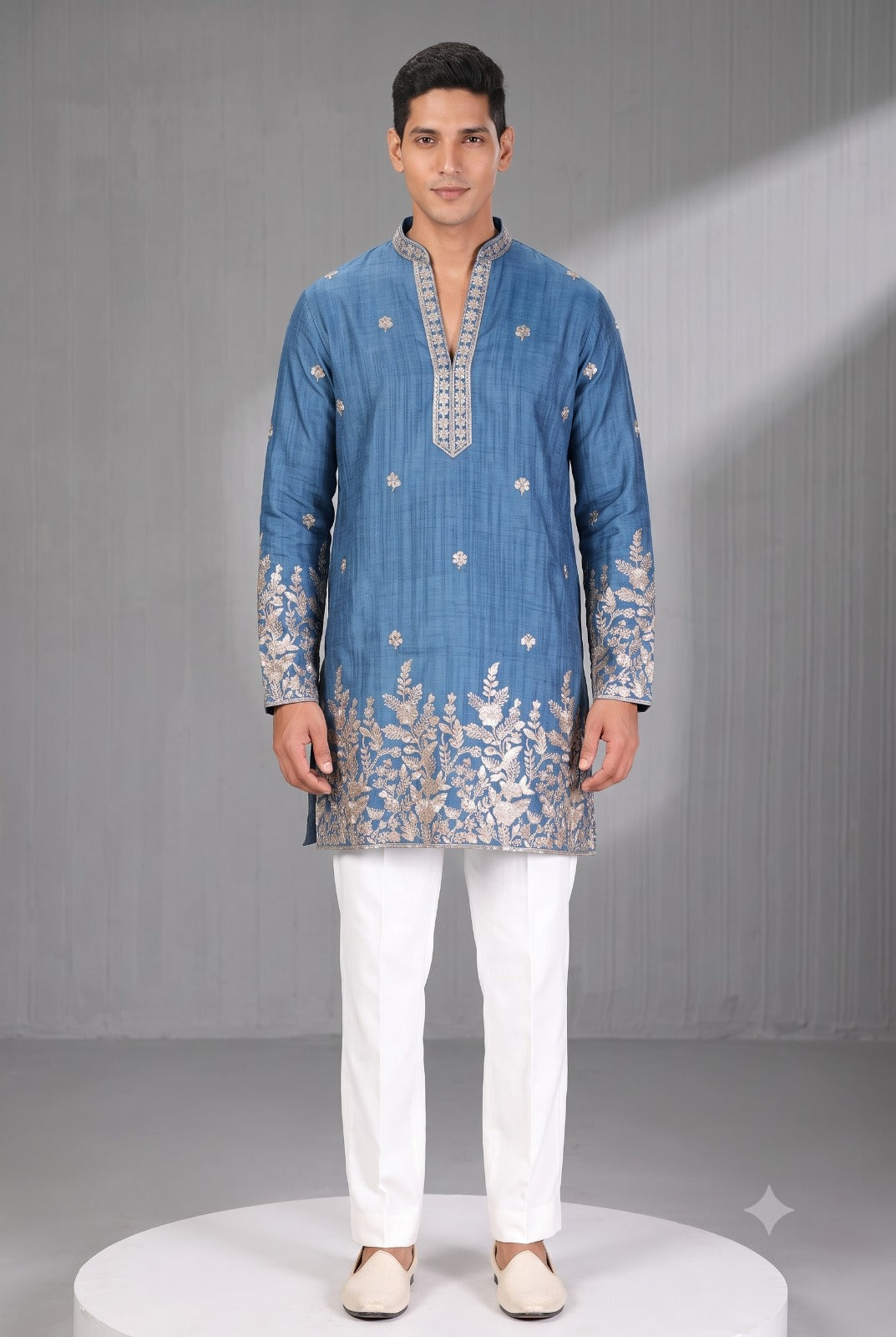 Blue Embroidered Festive Kurta Set