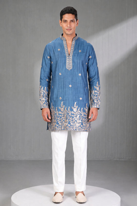 Blue Embroidered Festive Kurta Set