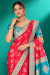 Fuchsia Pink & Teal Embroidered Festive Saree