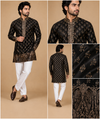 Black & Gold Embroidered Festive Kurta