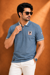 Pure Street Textured Zip Polo T-Shirt  Dusty Rose and sky blue