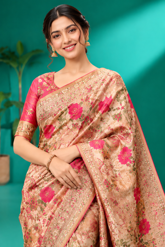 Elegant Floral Zari Saree