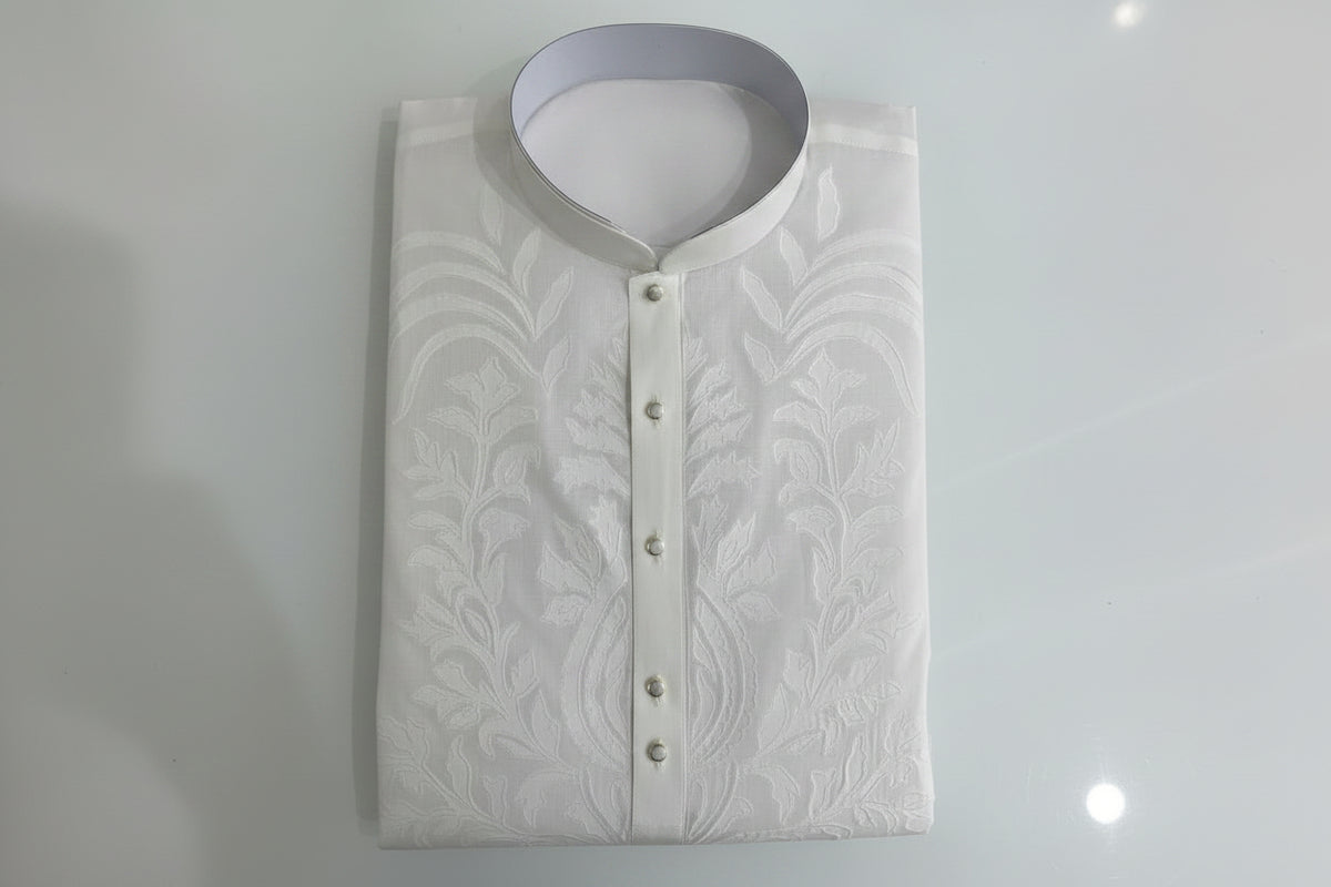 Premium White Jacquard Kurta Pajama for Men