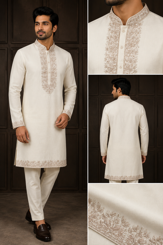 Ivory Embroidered Festive Kurta Set