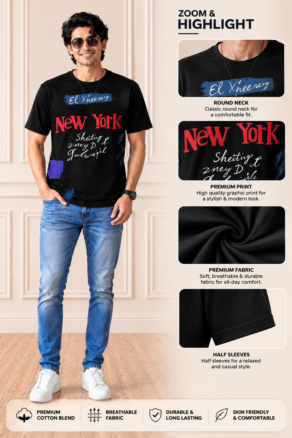 Men's Black "NEW YORK" Graphic Printed T-Shirt | Premium Streetwear Cotton