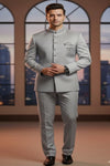 Elegant Metallic Grey Bandhgala with Minimal Embroidery
