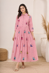 Blush Pink Butterfly Embroidered Shirt Dress