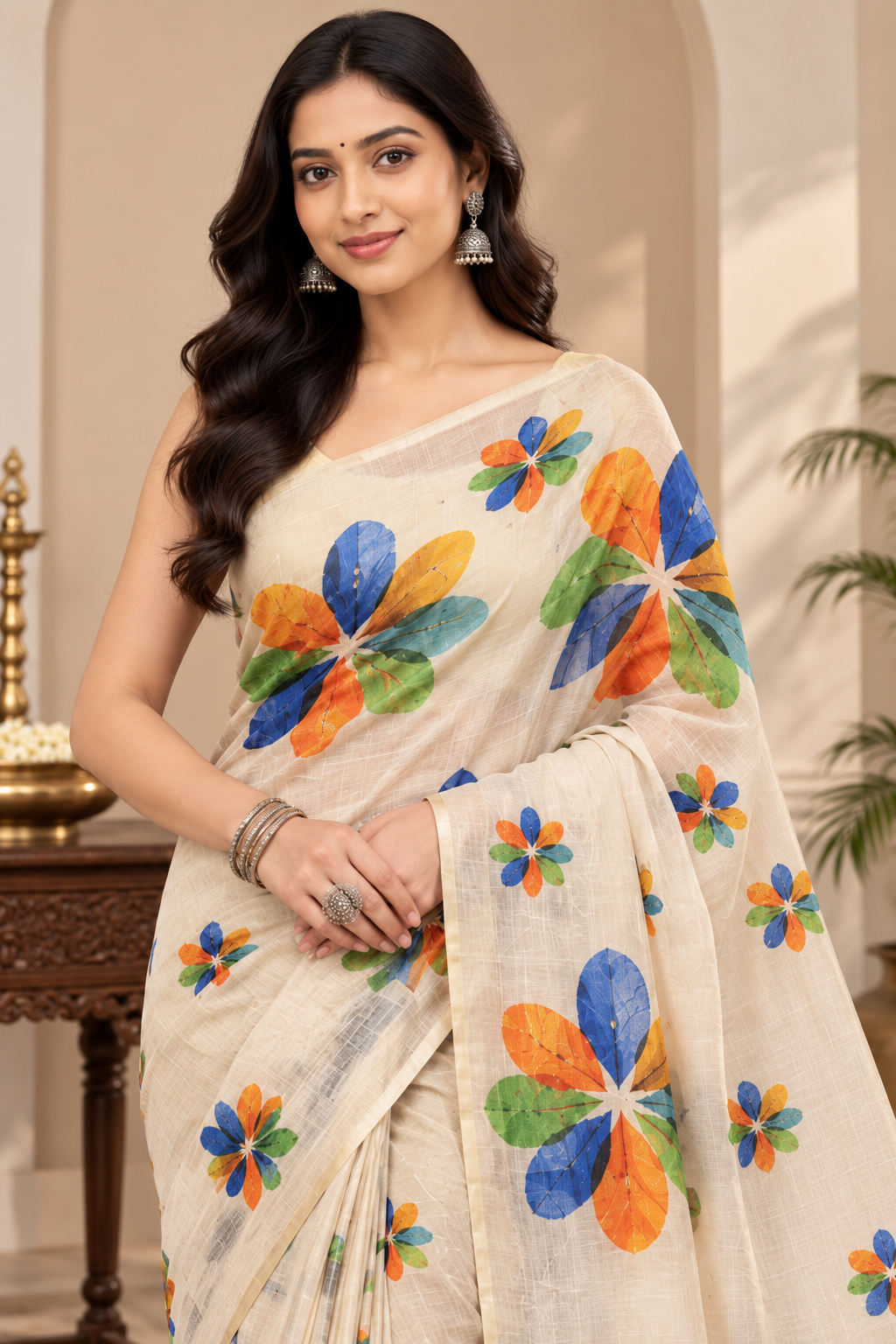 Ivory Multicolor Floral Print Saree