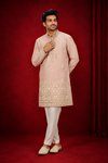 Blush Pink Embroidered Festive Kurta Set for Men