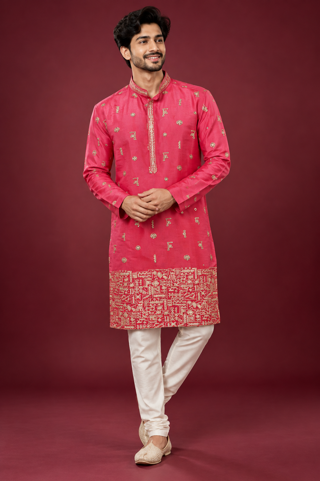 Royal Pink Embroidered Ethnic Kurta Set
