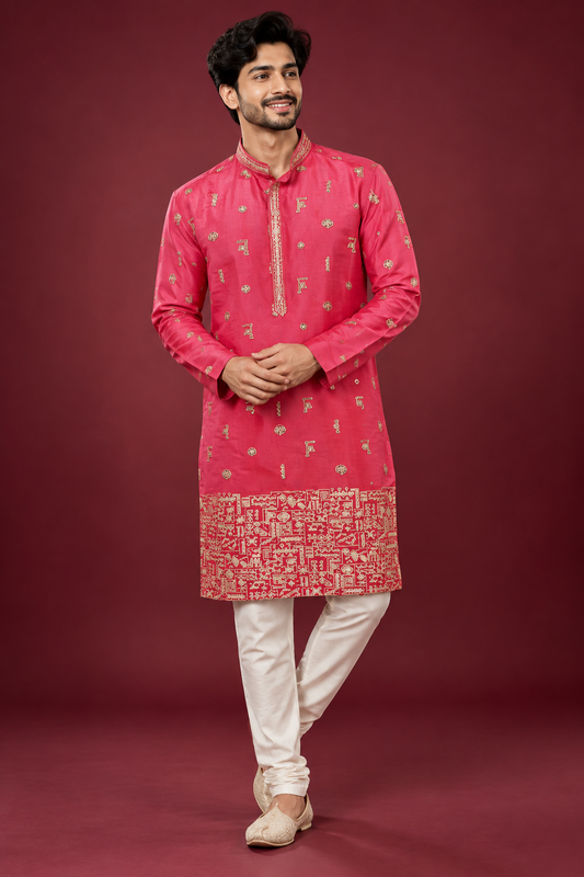 Royal Pink Embroidered Ethnic Kurta Set