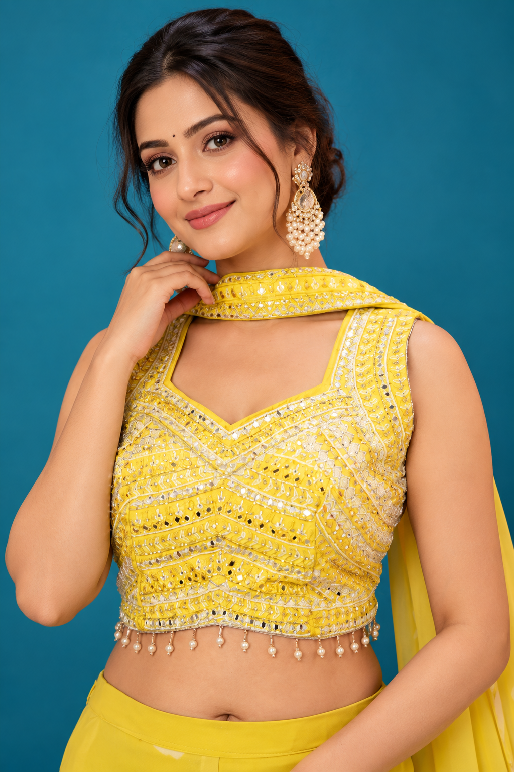 Sunshine Yellow Mirror Work Indo-Western Set