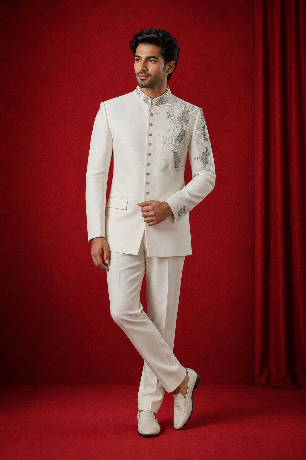Regal Ivory Embroidered Jodhpuri Suit
