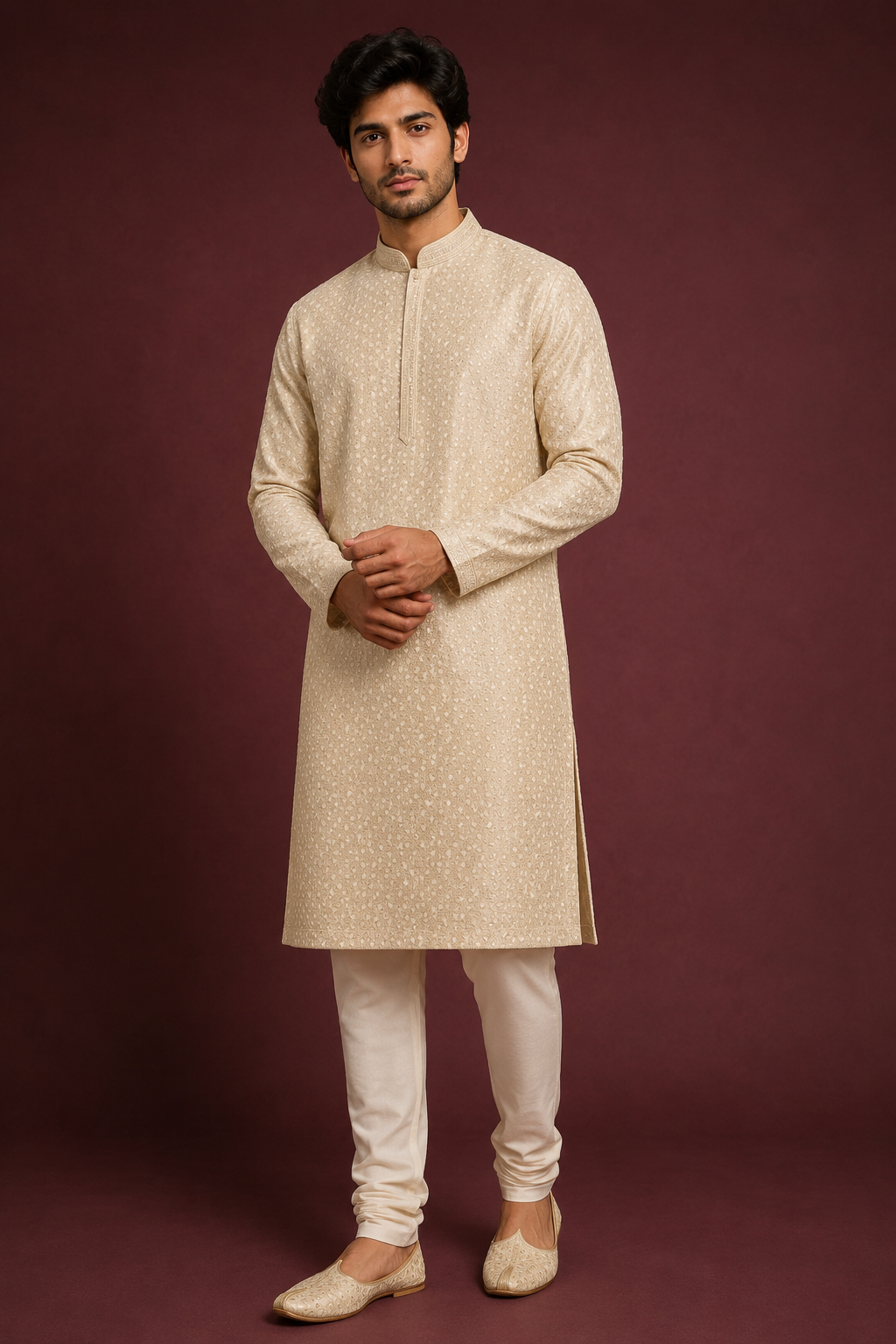 Ivory Embroidered Festive Kurta