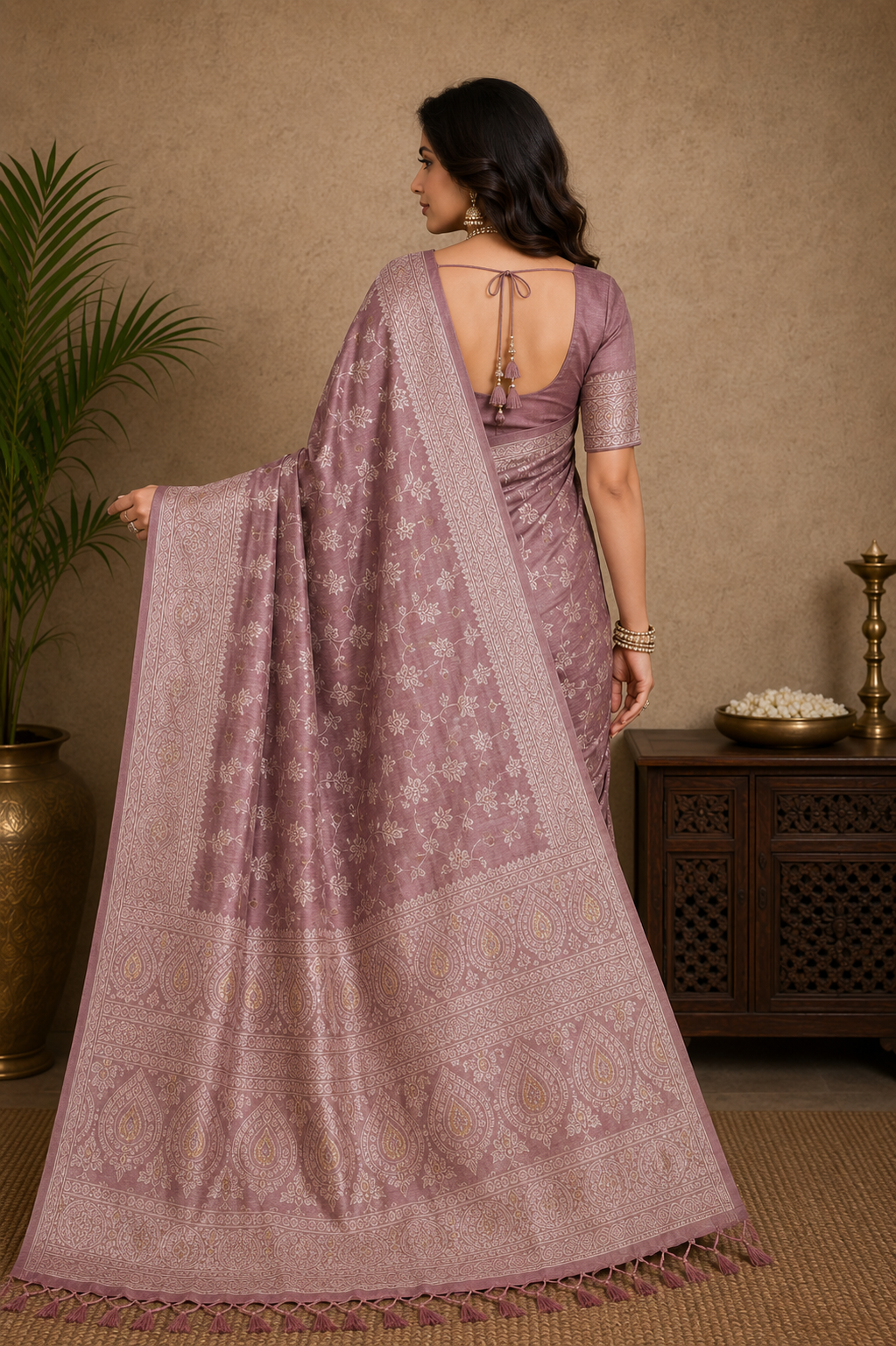 Mauve Woven Zari Floral Saree with Rich Designer Pallu