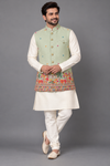 Pastel Sage Green Floral Embroidered Modi Jacket