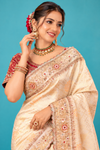 Royal Ivory Cream Designer Saree with Heavy Golden Embroidered Border & Rich Pallu