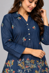 Women's Navy Blue Floral Embroidered Co-Ord Set