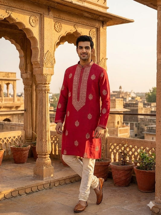 Regal Red Embroidered Kurta Set