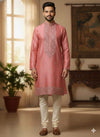 Dusty Rose Embroidered Kurta Set for Festive Style