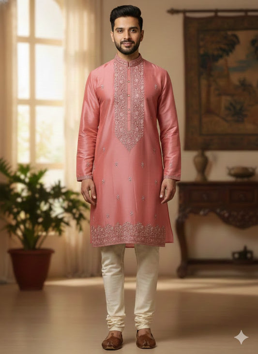 Dusty Rose Embroidered Kurta Set for Festive Style