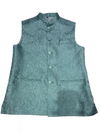 Men's Sea Green Jacquard Nehru Jacket | Premium Ethnic Waistcoat with Mandarin Collar