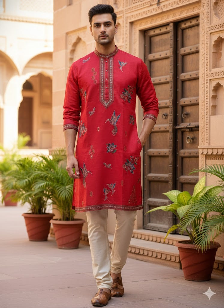 Regal Red Printed Kurta Set with Traditional Charm