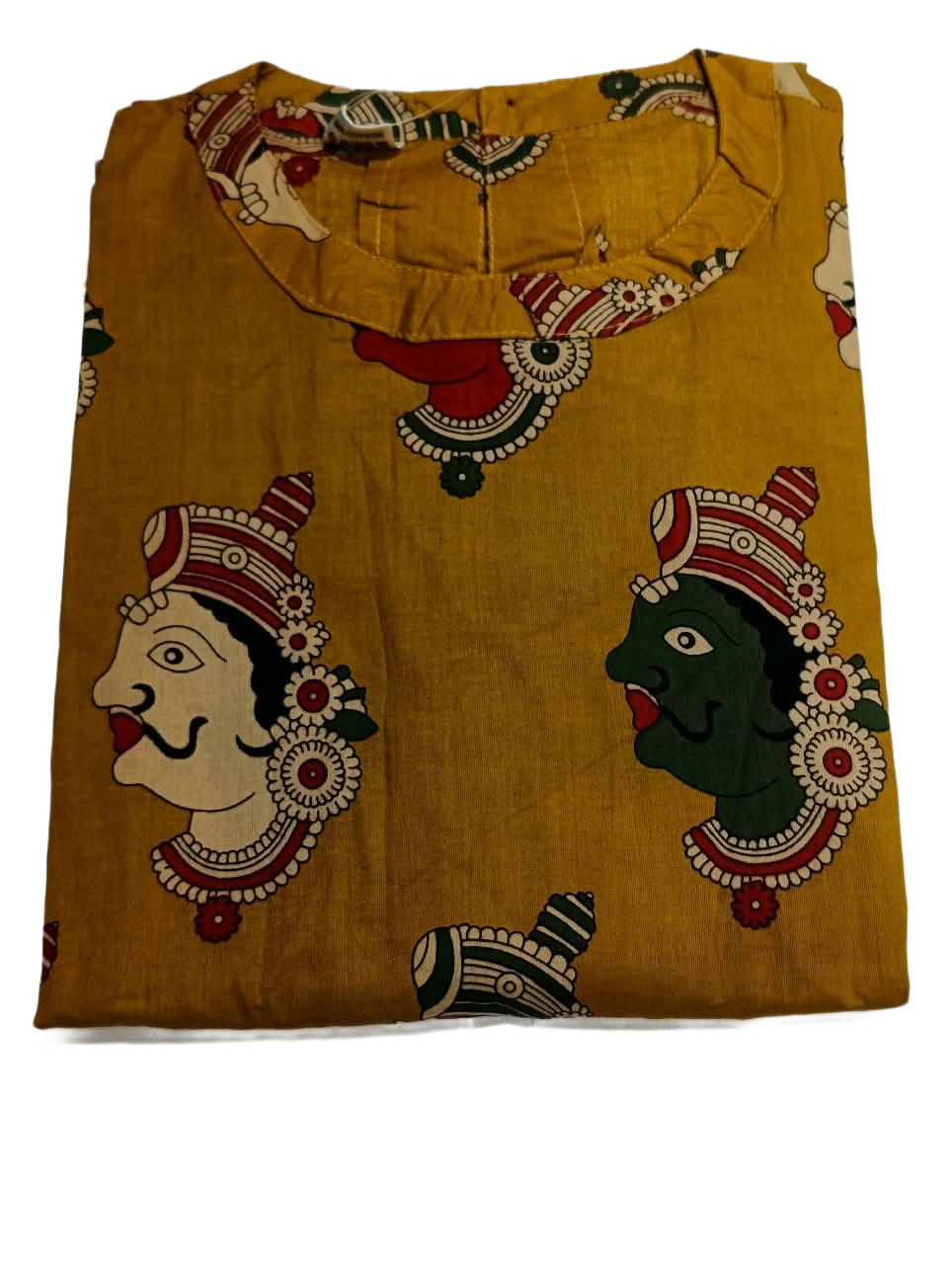 Mustard Yellow Folk Art Motif Sleeveless A-Line Kurti Co-Ord Set
