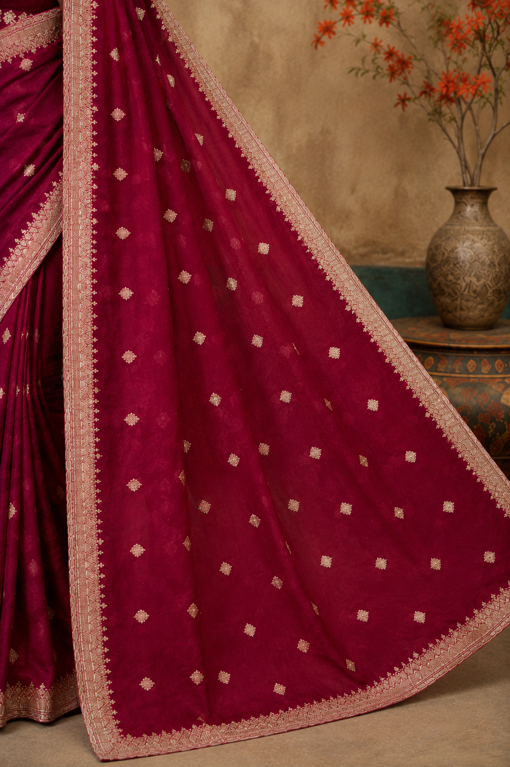 Embroidered Saree with Elegant Zari Border