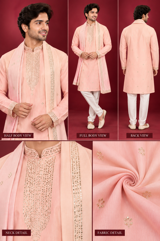 Peach Pink Royal Ethnic Kurta Set