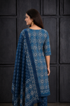 Women’s Indigo Blue Printed Kurta Pant Dupatta Set