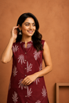 Maroon Botanical Print Kurta Pant Co-Ord Set