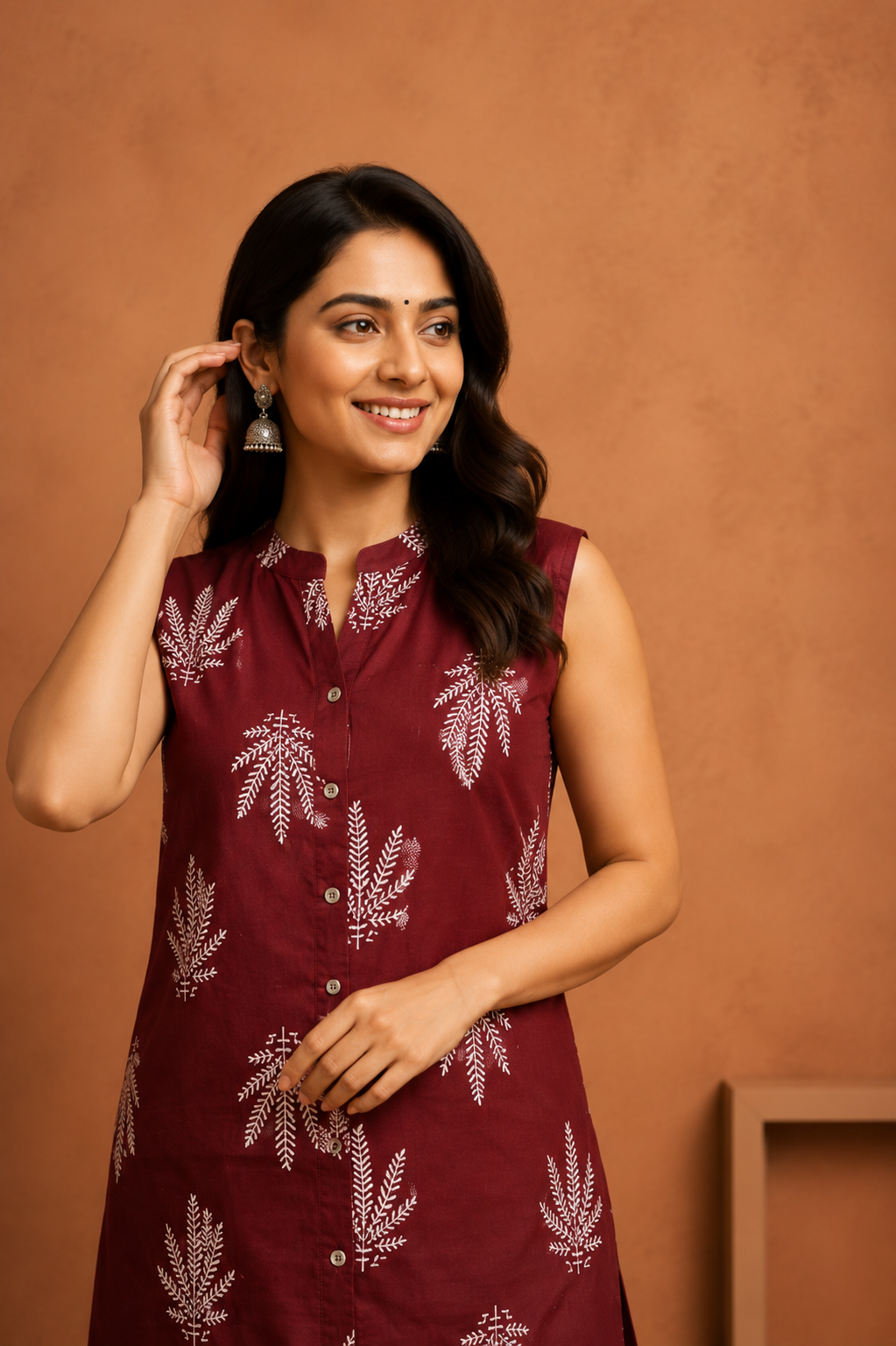 Maroon Botanical Print Kurta Pant Co-Ord Set