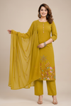 Elegant Mustard Yellow Embroidered Kurta Pant Dupatta Set for Women