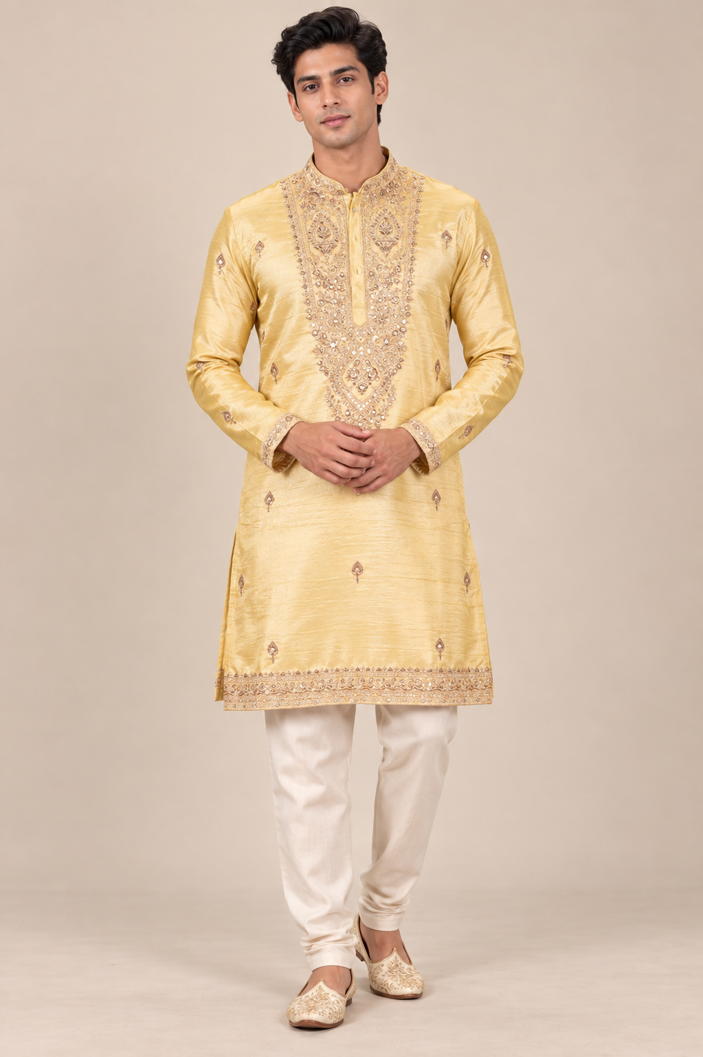 Golden Yellow Embroidered Festive Kurta Set