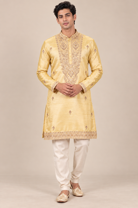 Golden Yellow Embroidered Festive Kurta Set