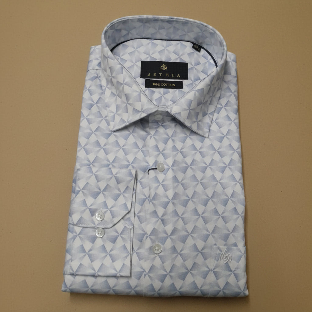 Men Sky Blue Geometric Printed Formal Shirt