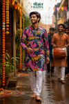 Multicolour Abstract Floral Festive Kurta Pajama Set