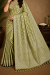 Olive Green Woven Saree with Elegant Zari Floral Motifs & Rich Pallu